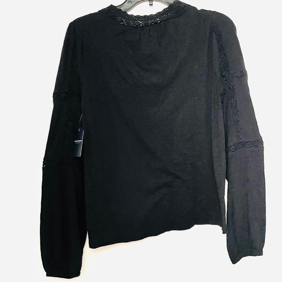 Lucky Brand Black Lace Long Sleeve Peasant Top - Picture 4 of 13